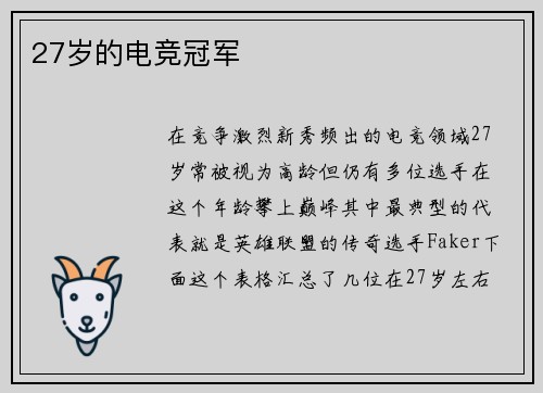 27岁的电竞冠军